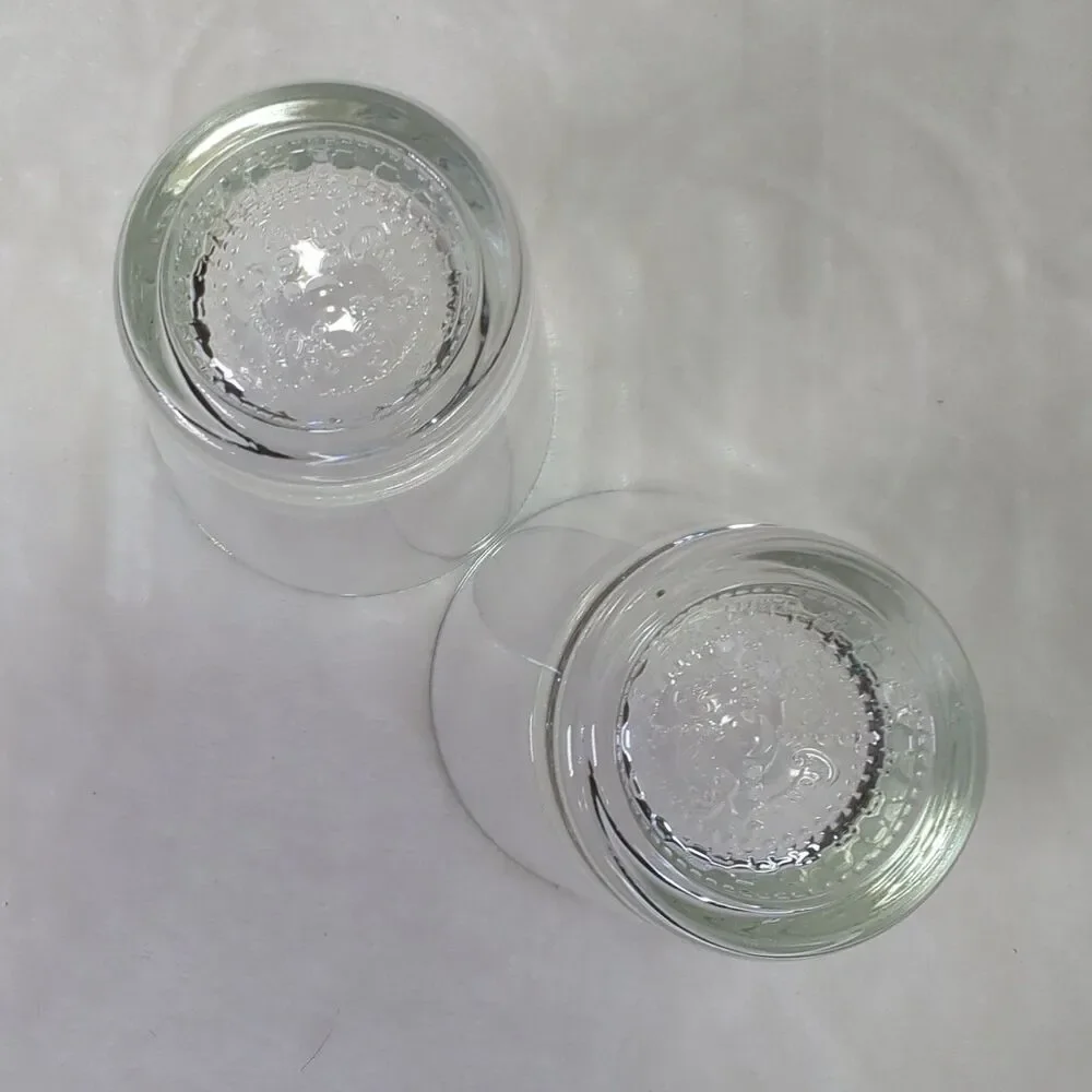 Crown Royal Whiskey Drinking Glass Set of 2 Embossed Logo Round Rocks Lowball